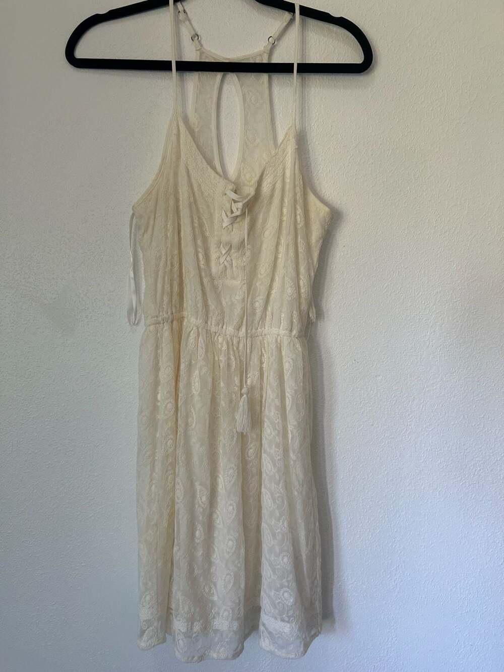 Hollister Women's Ivory Lace Tie-Front Racerback Mini Dress